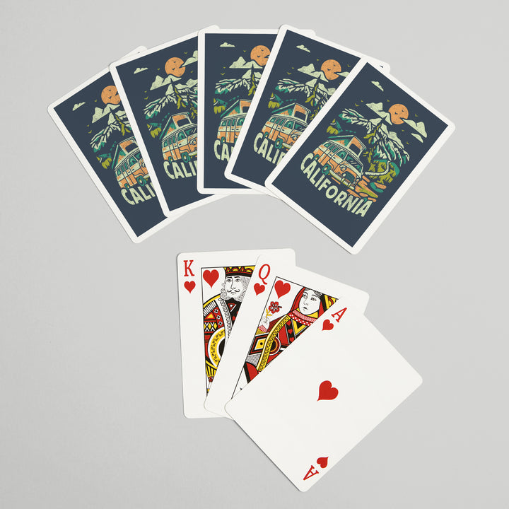 Playing Cards, California, Distressed, Camper Van in the Mountains, 52 Card Deck with Jokers in Box, Unique Art
