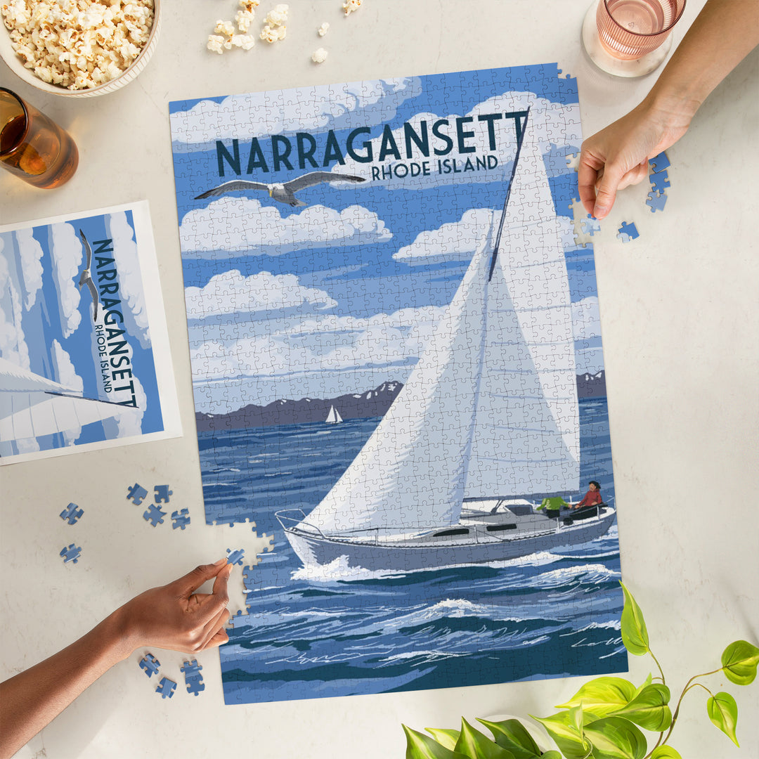 Narragansett, Rhode Island, Sloop Sailboat and Lake, 1000 Piece Jigsaw Puzzle