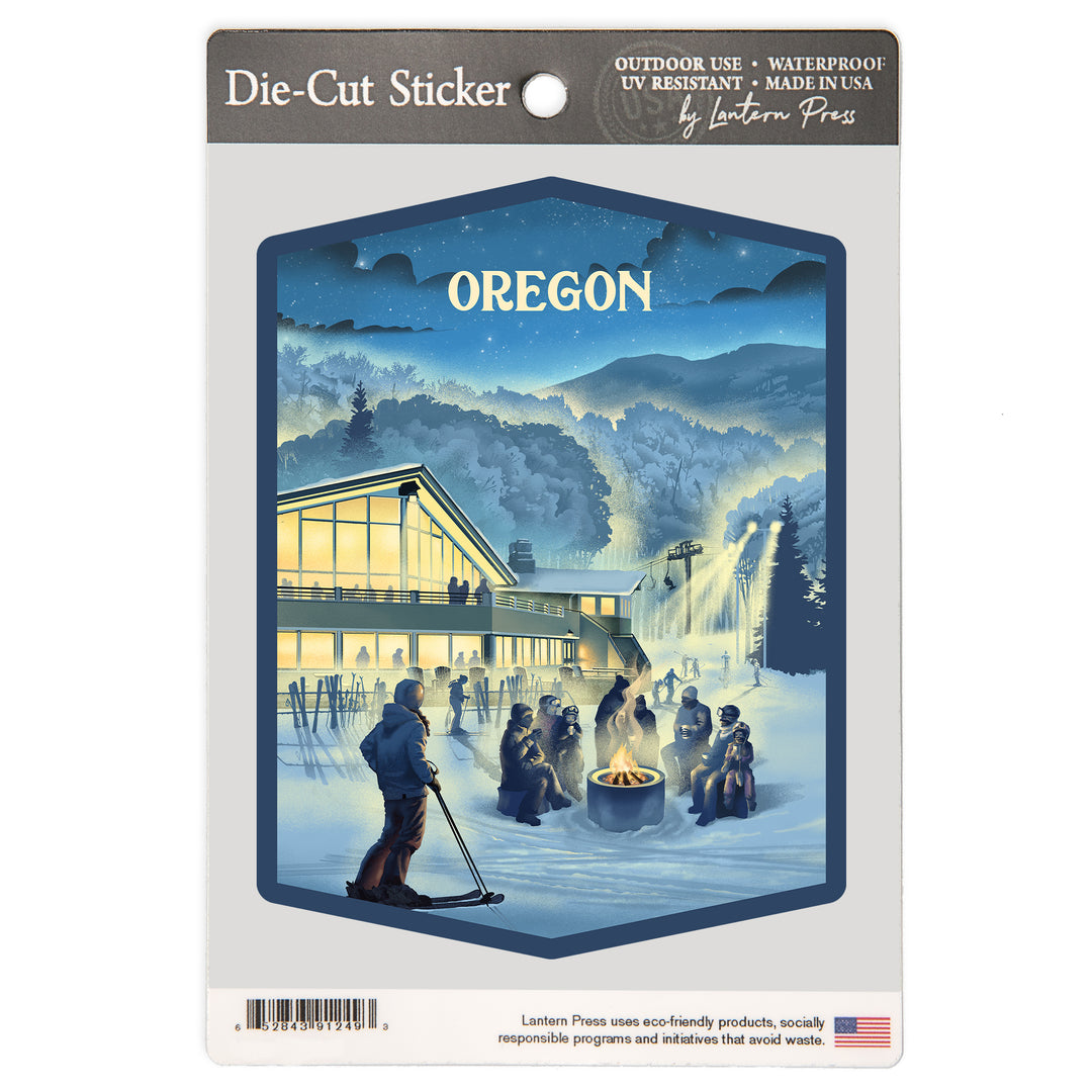 Oregon, Lithograph, Snow Lodge, Vinyl Sticker