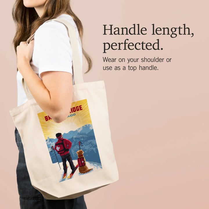 Breckenridge, Colorado, Painterly, Ski Patrol with Avalanche Dog, Tote Bag