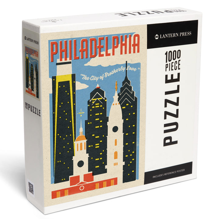 Philadelphia, Pennsylvania, Woodblock City Series, Skyline, 1000 Piece Jigsaw Puzzle