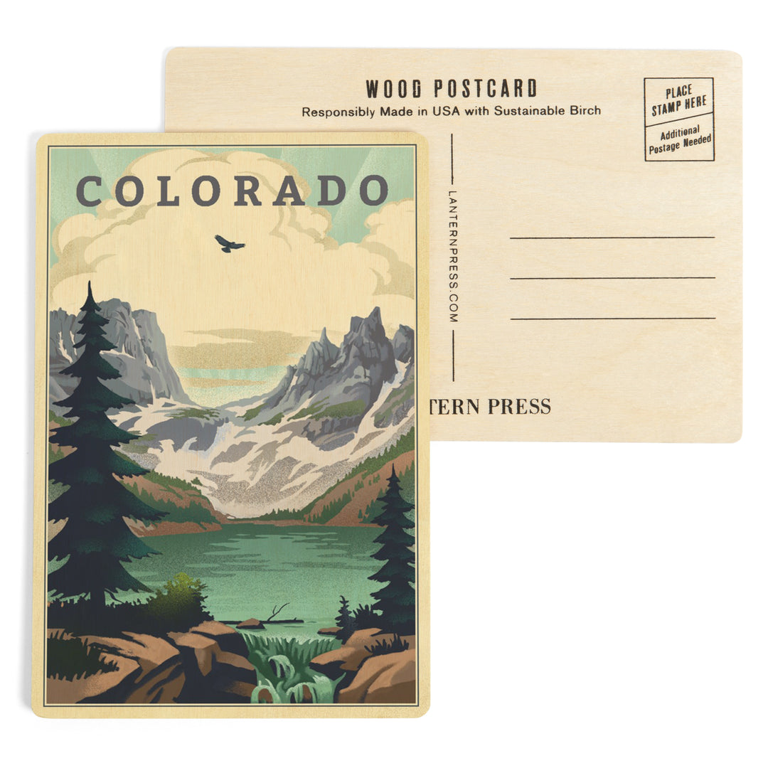 Colorado Lake Lithograph, Wood Sign and Postcards