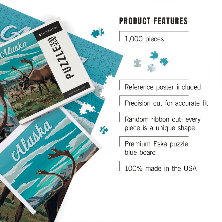 Alaska, Painterly, Caribou Herd, 1000 Piece Jigsaw Puzzle