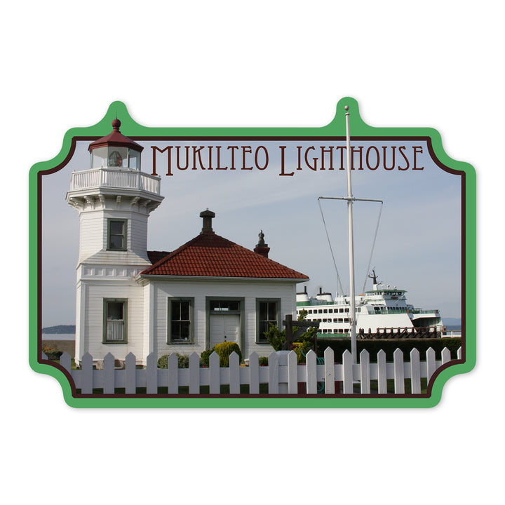 Mukilteo, Washington, Mukilteo Lighthouse and Ferry, Contour, Vinyl Sticker