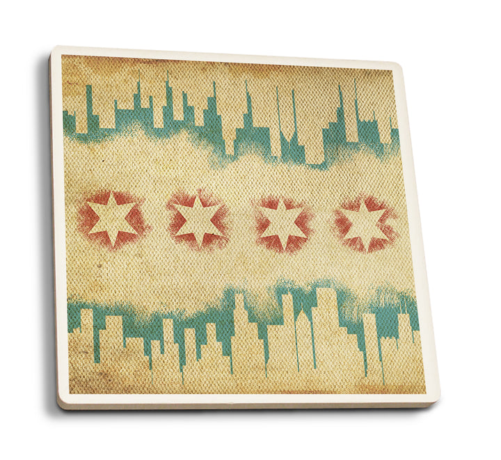 Chicago, Illinois, Flag and Skyline Tapestry, Coaster Set