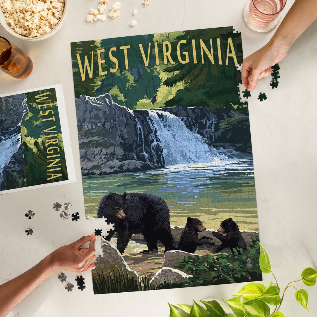 West Virginia, Waterfall and Bears, Jigsaw Puzzle