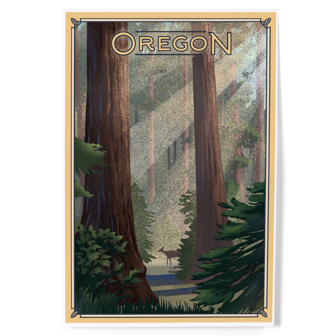 Oregon, Deer in Forest, Lithograph, Art & Giclee Prints