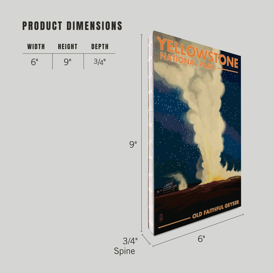 Lined 6x9 Journal, Yellowstone National Park, Wyoming, Old Faithful at Night, Lay Flat, 193 Pages, FSC paper
