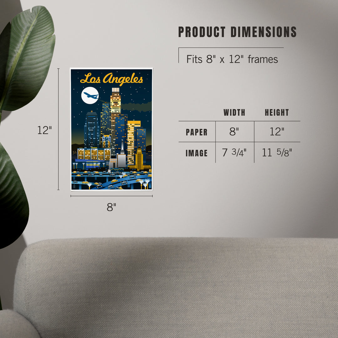 Los Angeles, Retro Skyline Series, Dark, Art & Giclee Prints