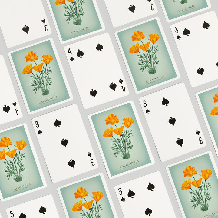 Playing Cards, California, Vintage Flora, State Series, California Poppy, 52 Card Deck with Jokers in Box, Unique Art