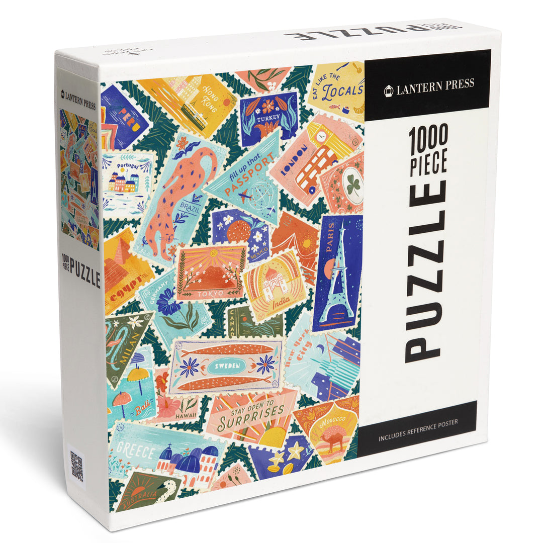 Well Traveled, Travel Stamp Collage, 1000 Piece Jigsaw Puzzle
