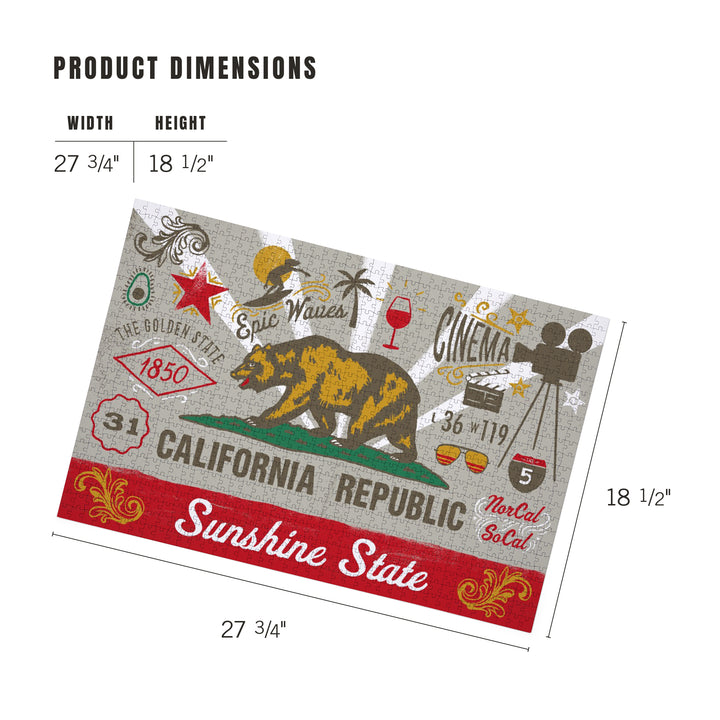 California, Illustrated State Flag, State Series, 1000 Piece Jigsaw Puzzle