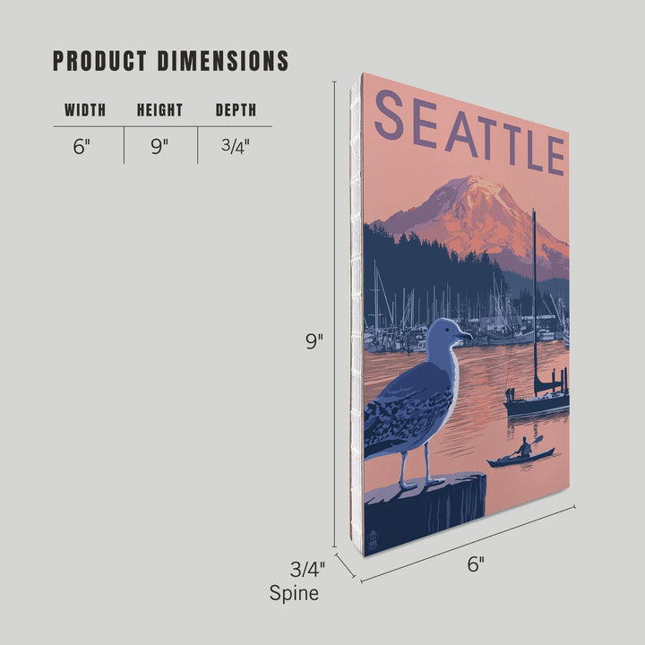 Lined 6x9 Journal, Seattle, Washington, Marina and Rainier at Sunset, Lay Flat, 193 Pages, FSC paper