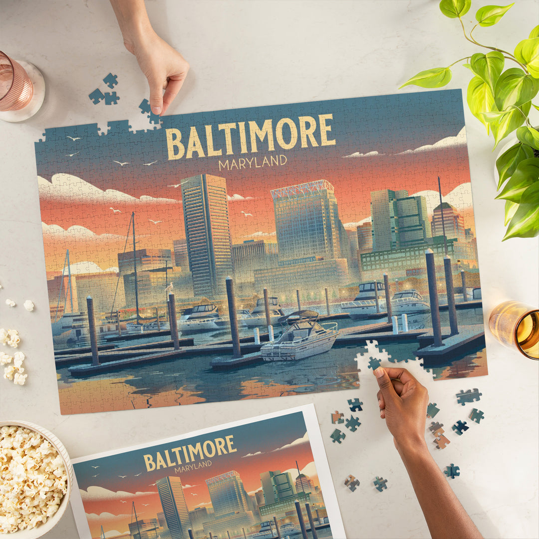 Baltimore, Maryland, Lithograph, City Series, 1000 Piece Jigsaw Puzzle