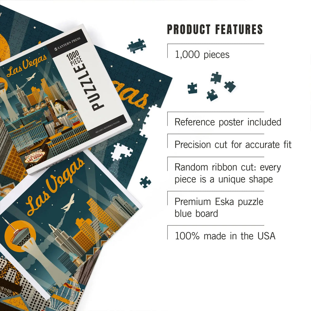 Las Vegas, Nevada, Retro Skyline, Jigsaw Puzzle