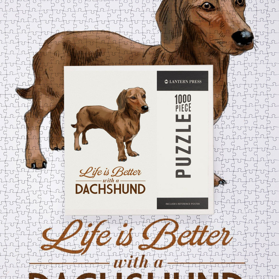 Dachshund Brown, Life is Better, White Background, Jigsaw Puzzle Puzzle Lantern Press 