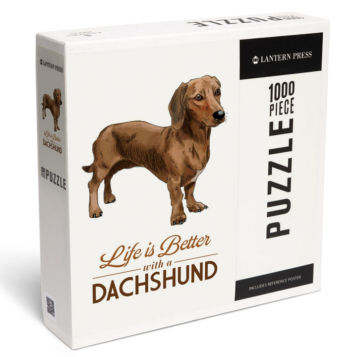 Dachshund Brown, Life is Better, White Background, Jigsaw Puzzle Puzzle Lantern Press 