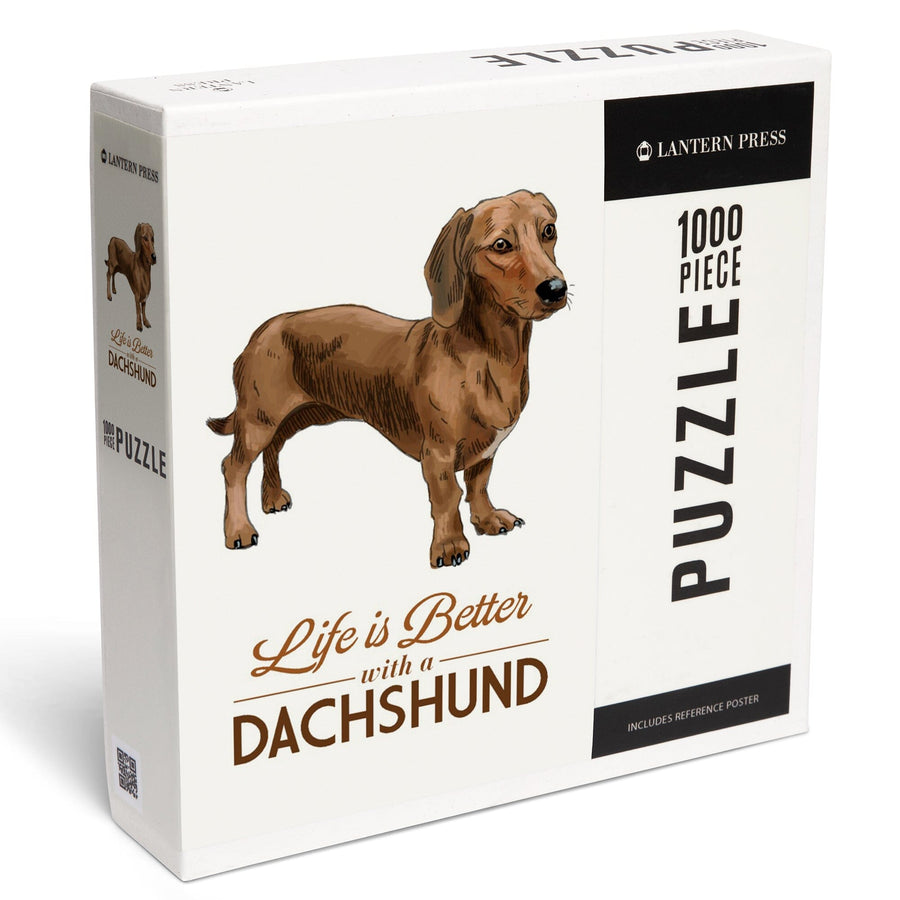 Dachshund Brown, Life is Better, White Background, Jigsaw Puzzle Puzzle Lantern Press 