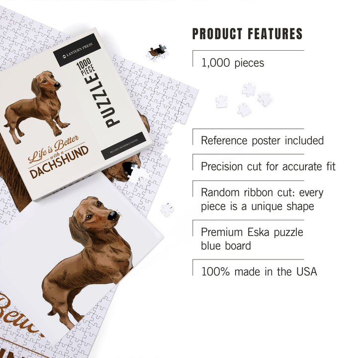 Dachshund Brown, Life is Better, White Background, Jigsaw Puzzle Puzzle Lantern Press 