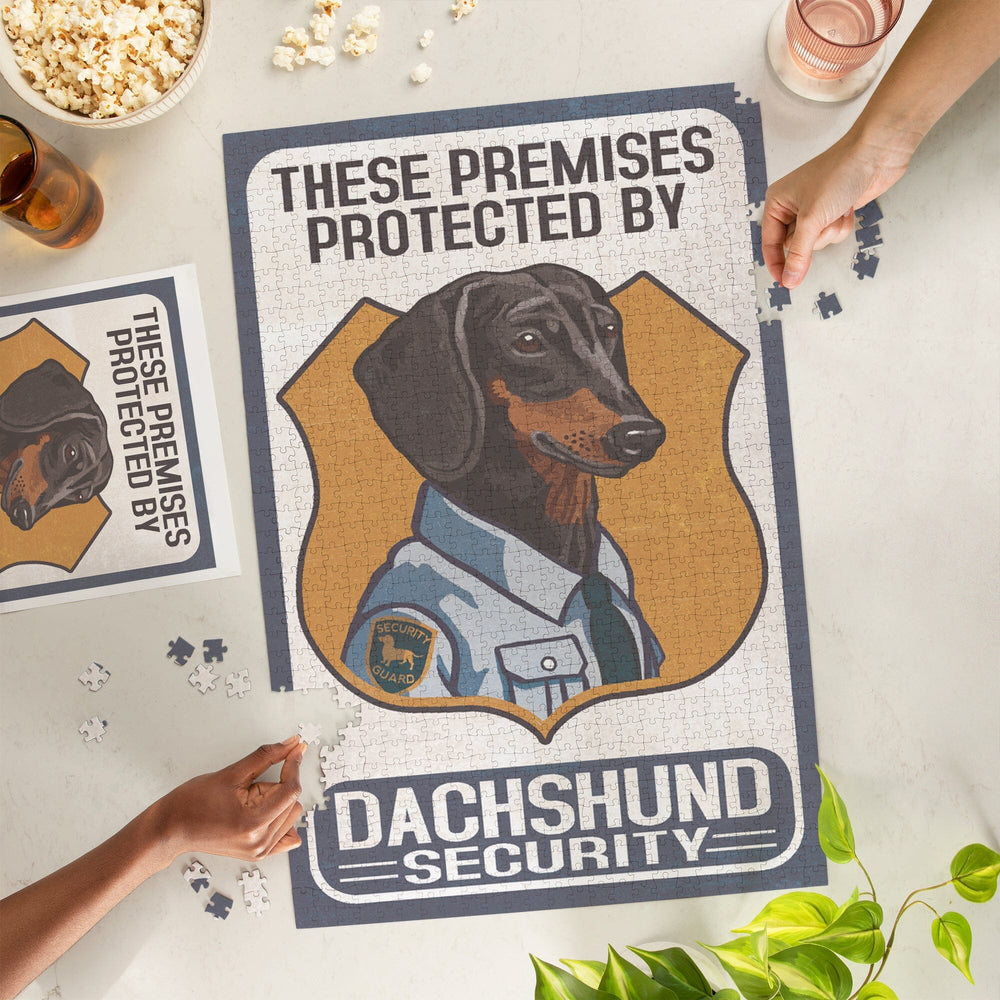 Dachshund Security Black and Tan, Dog Sign, Jigsaw Puzzle Puzzle Lantern Press 