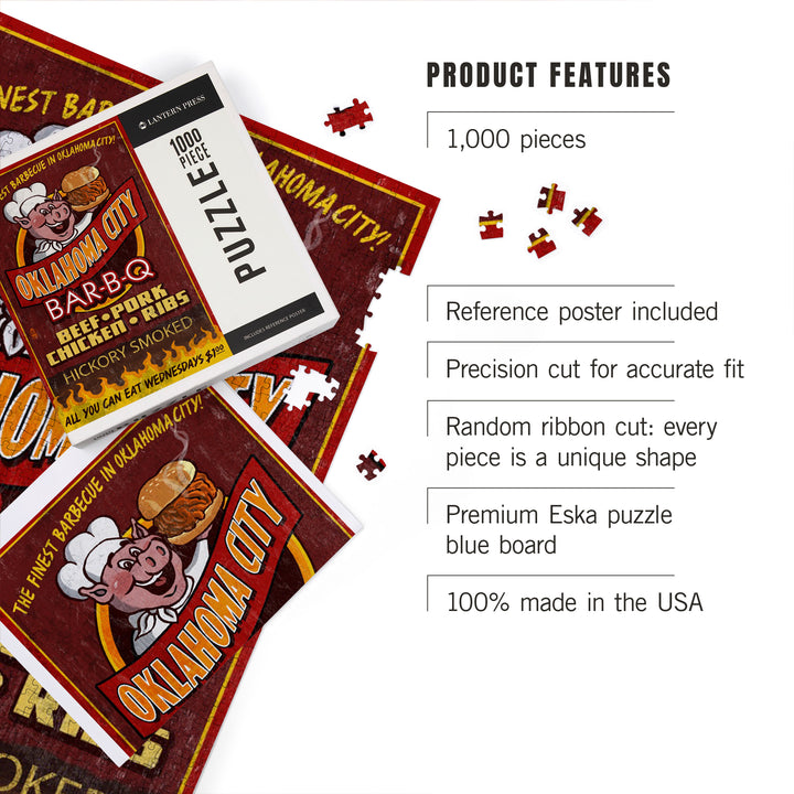 Oklahoma City, Oklahoma, BBQ Pig Vintage Sign, 1000 Piece Jigsaw Puzzle