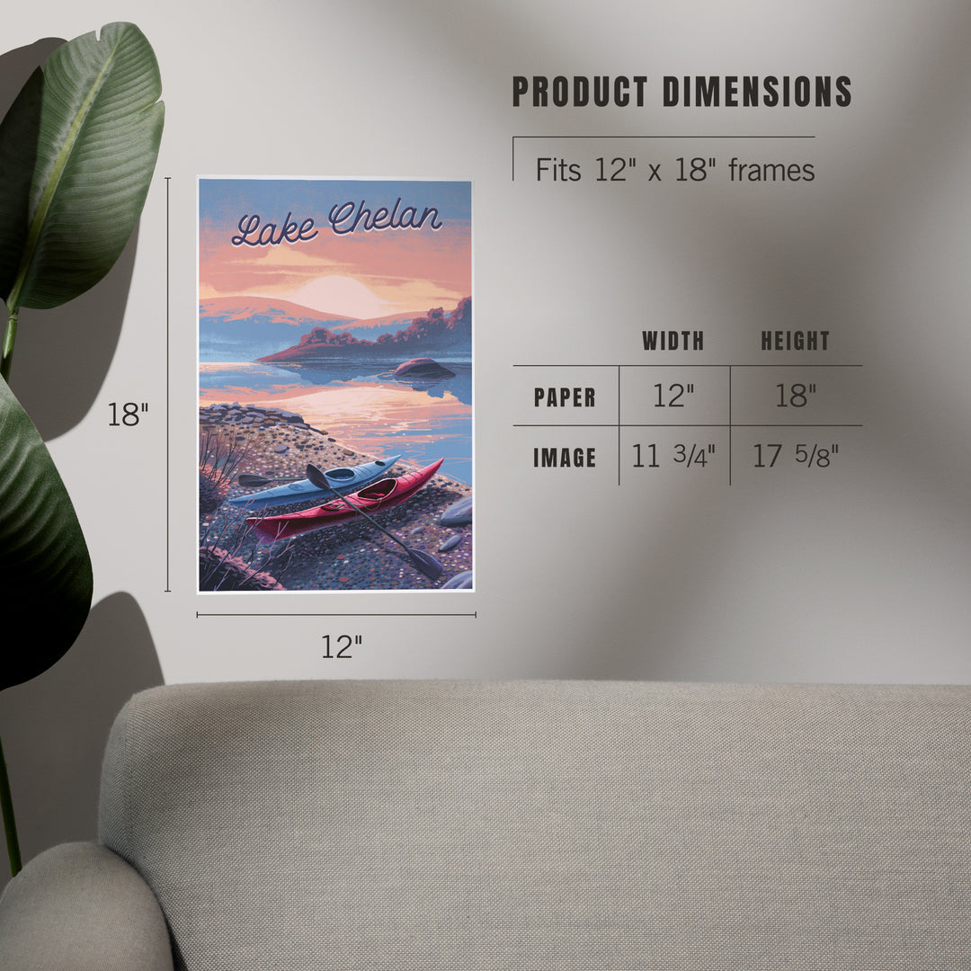 Lake Chelan, Washington, Glassy Sunrise, Kayak, Art & Giclee Prints