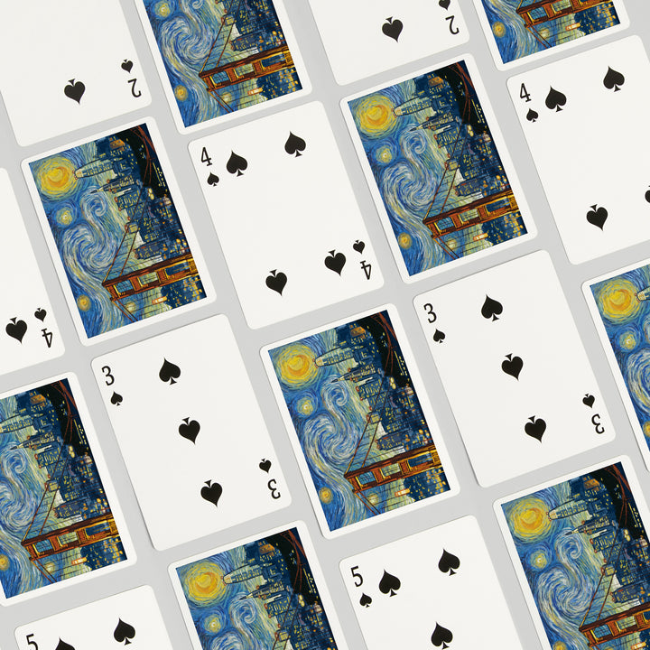 Playing Cards, San Francisco, California, Starry Night City Series, 52 Card Deck with Jokers in Box, Unique Art