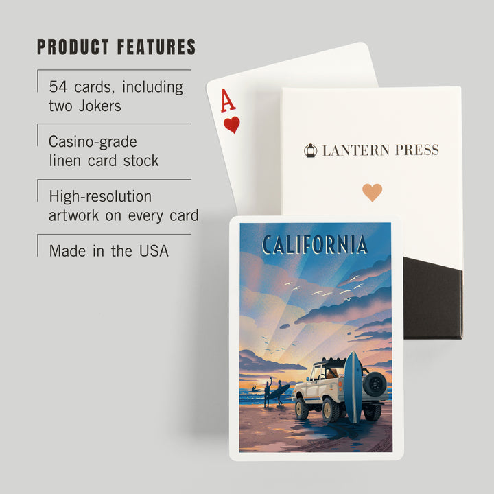 Playing Cards, California, Beach Lithograph, 52 Card Deck with Jokers in Box, Unique Art