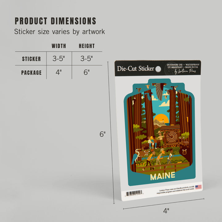 Maine, Geometric, Forest, Vinyl Sticker
