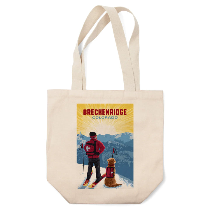 Breckenridge, Colorado, Painterly, Ski Patrol with Avalanche Dog, Tote Bag