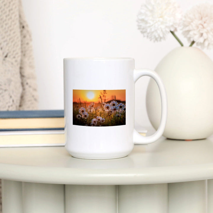 Daisy Flower Field at Sunset, Lantern Press Photography, Ceramic Mug Mugs Lantern Press 