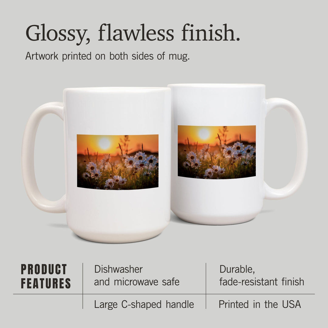 Daisy Flower Field at Sunset, Lantern Press Photography, Ceramic Mug Mugs Lantern Press 
