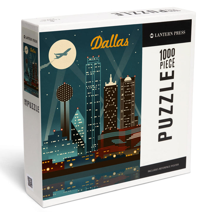 Dallas, Texas, Retro Skyline, Jigsaw Puzzle Puzzle Lantern Press 