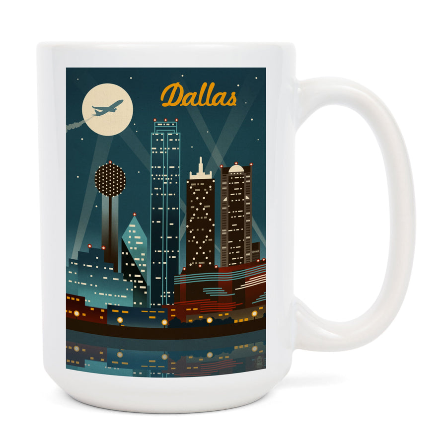 Dallas, Texas, Retro Skyline, Lantern Press Artwork, Ceramic Mug Mugs Lantern Press 