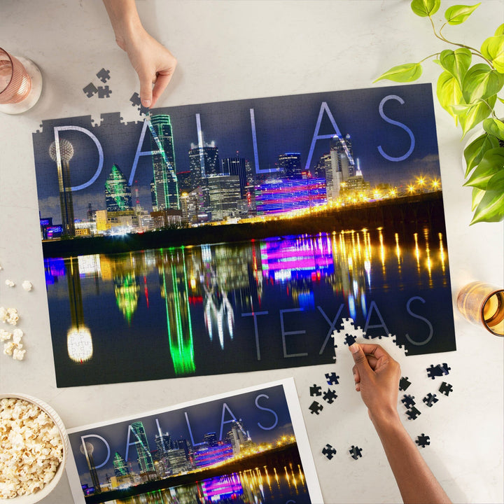 Dallas, Texas, Skyline at Night, Jigsaw Puzzle Puzzle Lantern Press 