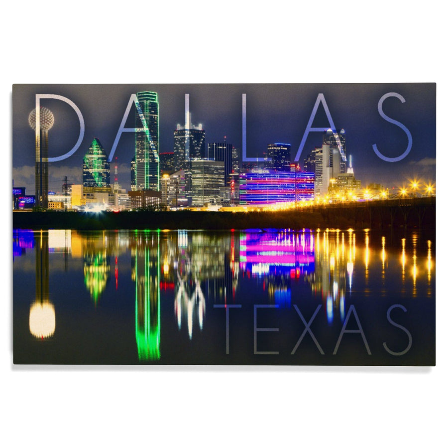 Dallas, Texas, Skyline at Night, Lantern Press Photography, Wood Signs and Postcards Wood Lantern Press 