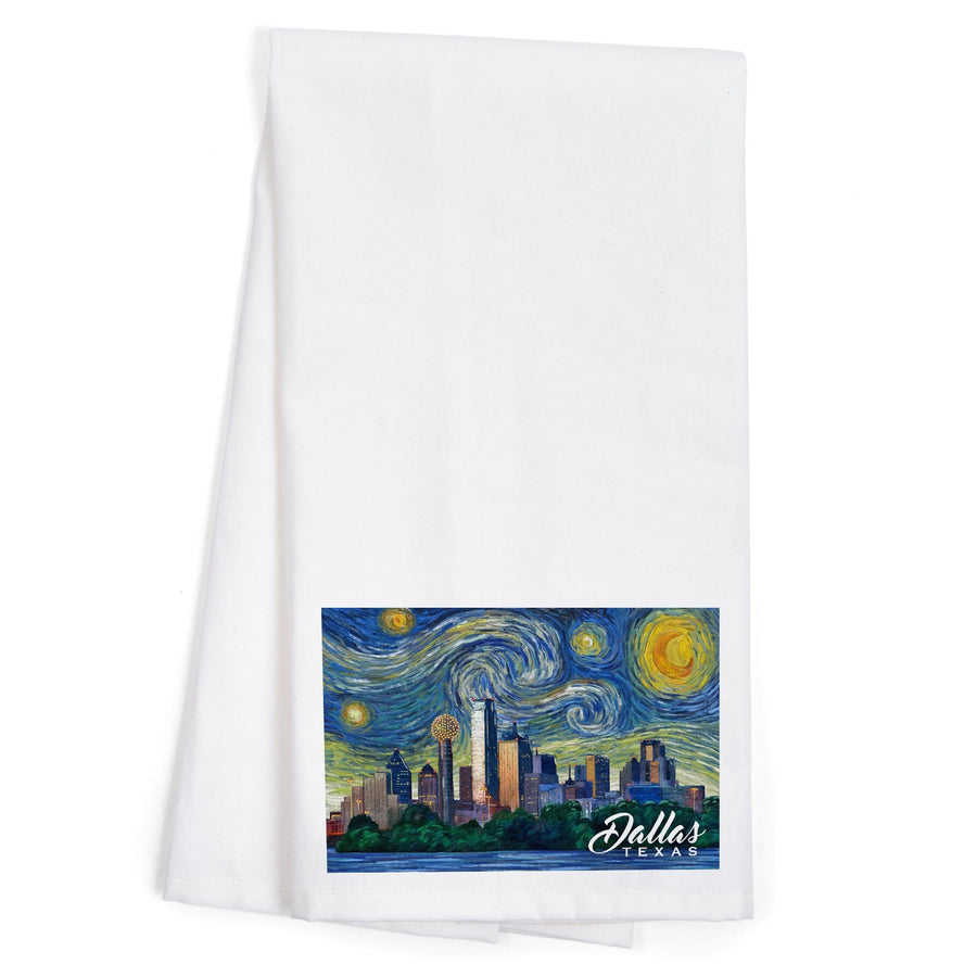 Dallas, Texas, Starry Night City Series, Organic Cotton Kitchen Tea Towels Kitchen Lantern Press 