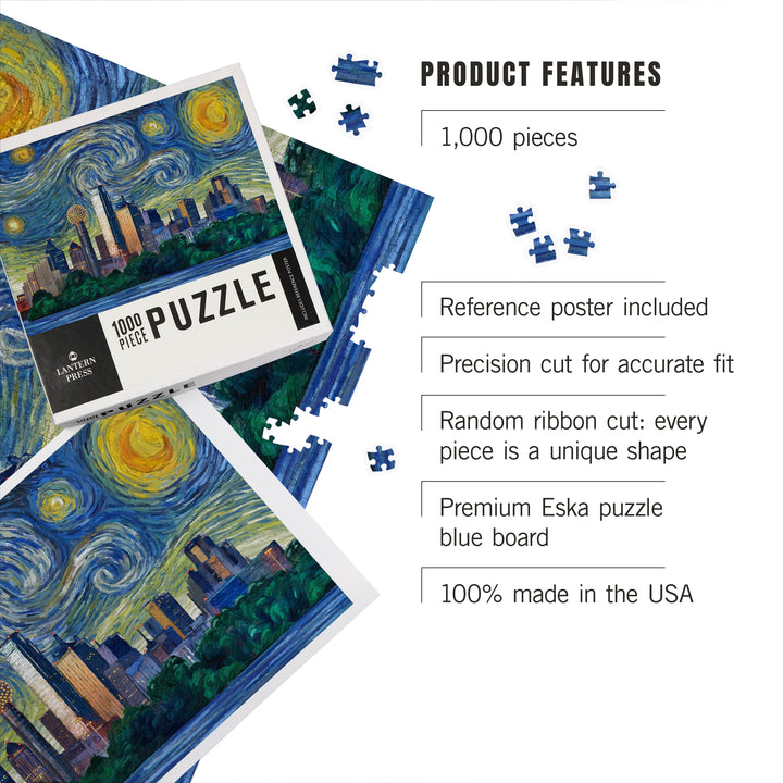 Dallas, Texas, Starry Night Series, Jigsaw Puzzle Puzzle Lantern Press 
