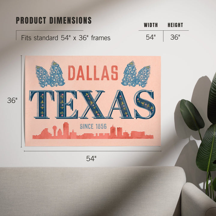 Dallas, Texas, Whimsy City Collection, Skyline and State Flowers, Art & Giclee Prints Art Lantern Press 