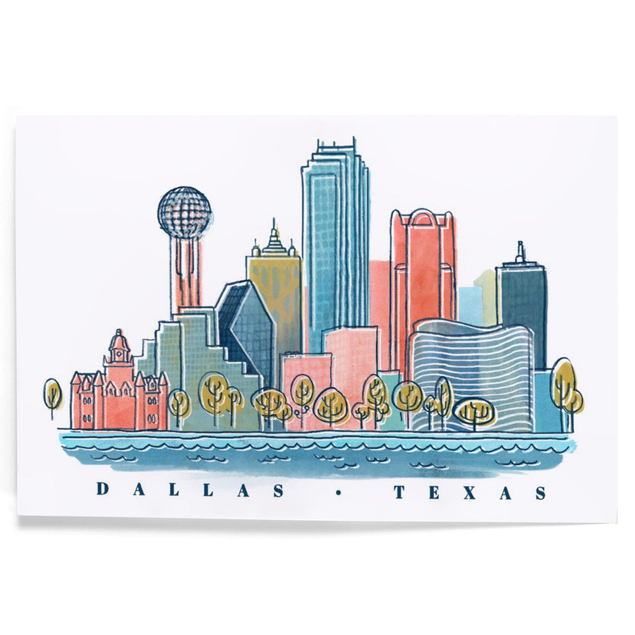 Dallas, Texas, Whimsy City Collection, Skyline, Art & Giclee Prints Art Lantern Press 