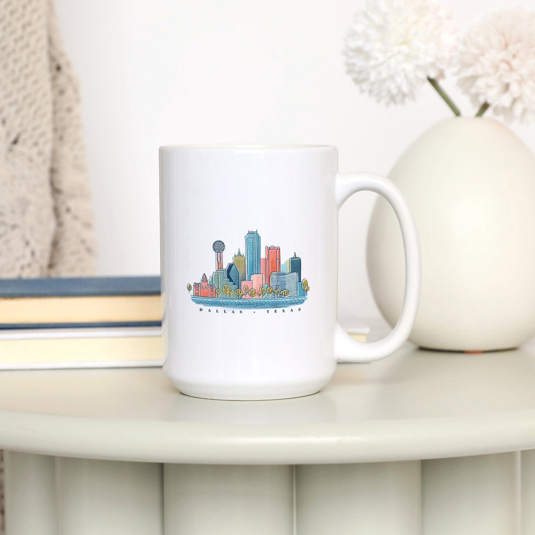 Dallas, Texas, Whimsy City Collection, Skyline, Ceramic Mug - Lantern Press