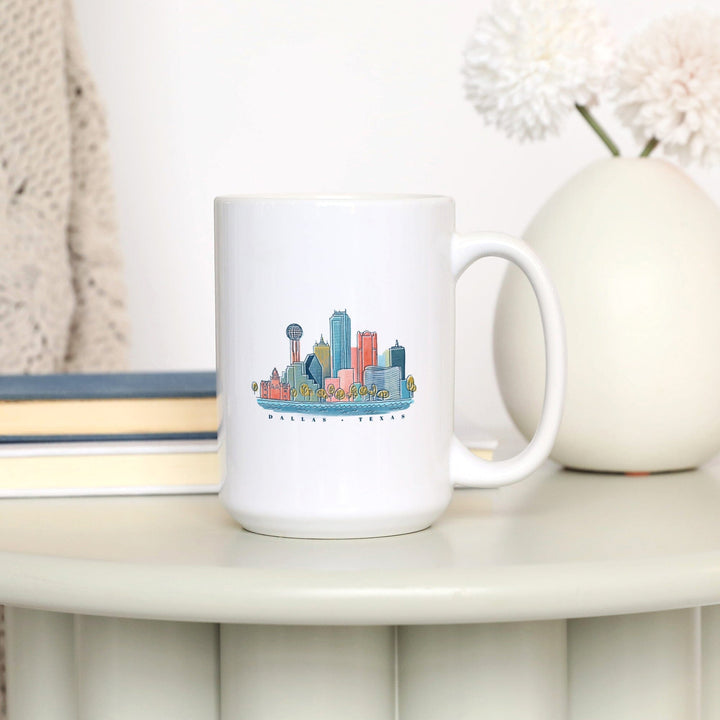 Dallas, Texas, Whimsy City Collection, Skyline, Ceramic Mug - Lantern Press