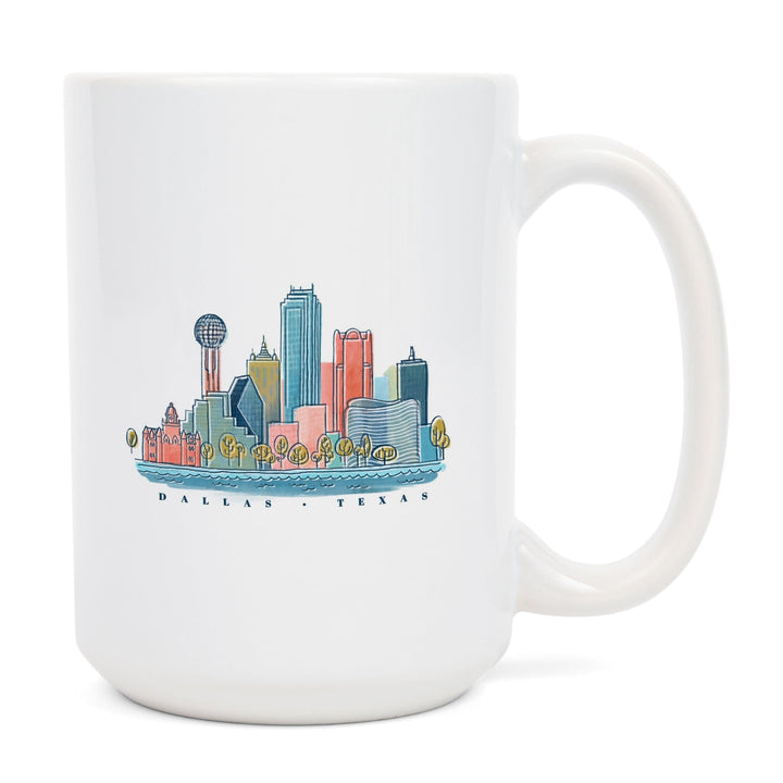 Dallas, Texas, Whimsy City Collection, Skyline, Ceramic Mug - Lantern Press
