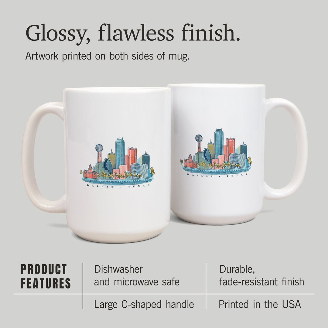 Dallas, Texas, Whimsy City Collection, Skyline, Ceramic Mug - Lantern Press