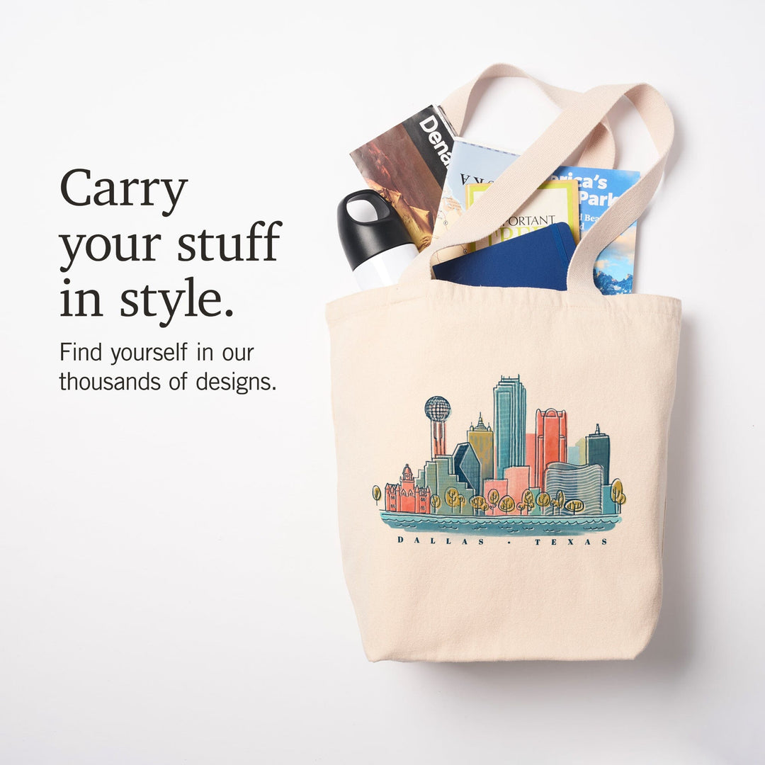 Dallas, Texas, Whimsy City Collection, Skyline, Tote Bag Totes Lantern Press 