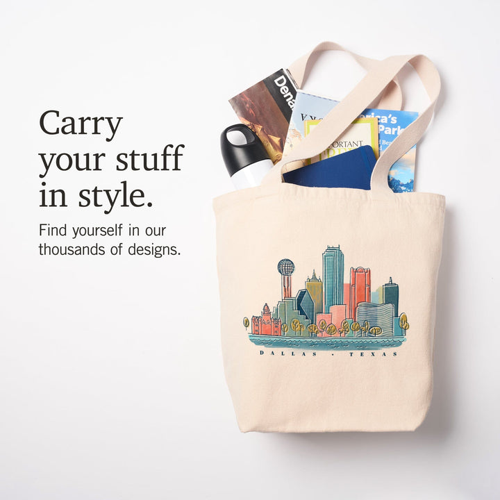 Dallas, Texas, Whimsy City Collection, Skyline, Tote Bag Totes Lantern Press 