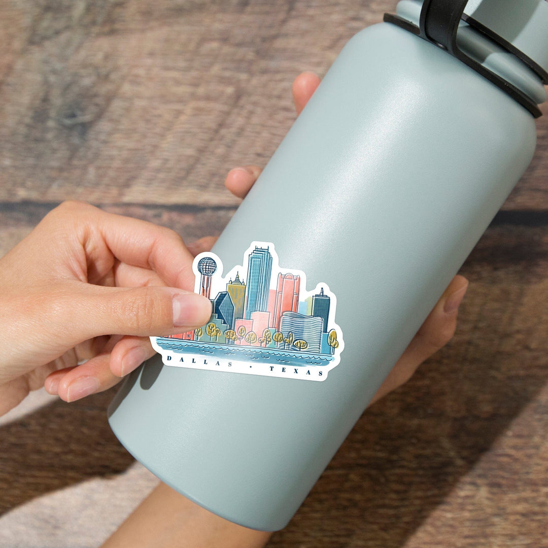 Dallas, Texas, Whimsy City Collection, Skyline, Vinyl Sticker - Lantern Press