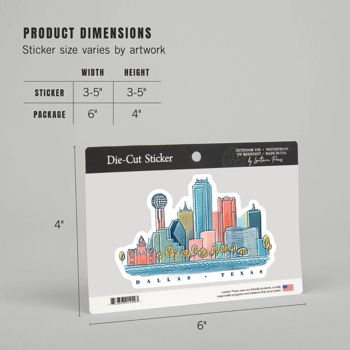 Dallas, Texas, Whimsy City Collection, Skyline, Vinyl Sticker - Lantern Press