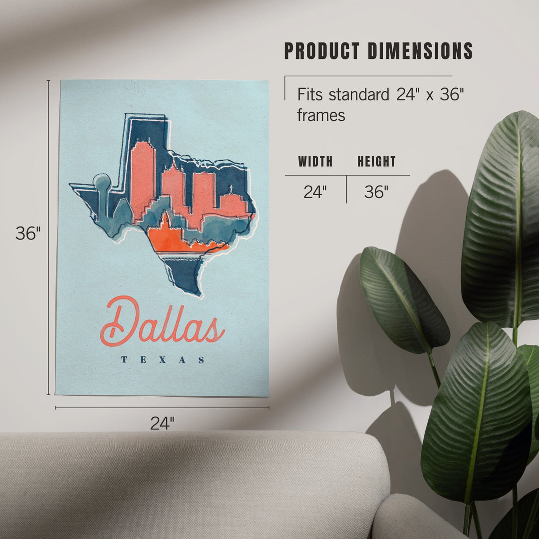 Dallas, Texas, Whimsy City Collection, State and Skyline, Art & Giclee Prints Art Lantern Press 