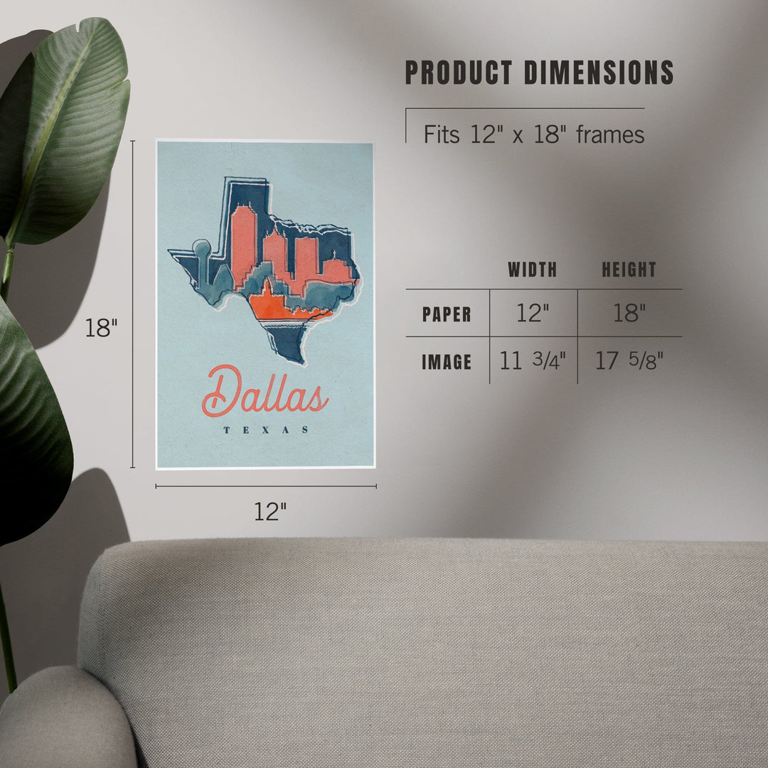 Dallas, Texas, Whimsy City Collection, State and Skyline, Art & Giclee Prints Art Lantern Press 